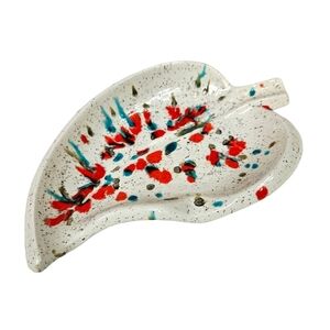 Vintage Mid-Century Modern‎ Speckled Leaf Ashtray Drip Glaze Retro Splatter